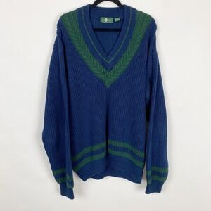 Hunt Club Vintage V-Neck Cable Knit‎ Shaker Cricket Sweater Mens XLT Tall Navy